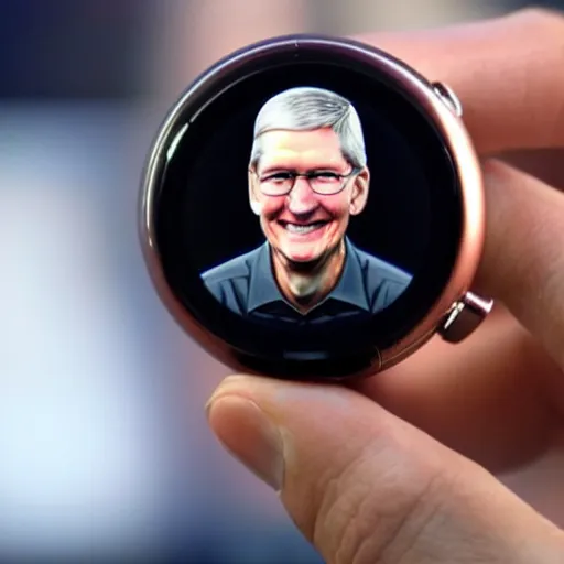 Image similar to an apple with the face of tim cook