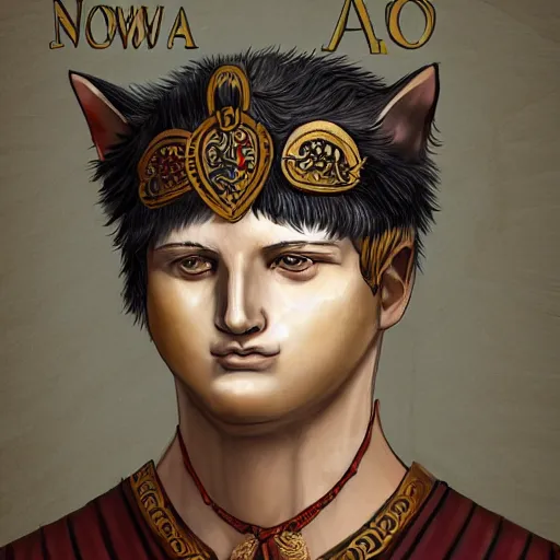 Prompt: illustration of the roman emperor augustus neko man half cat, character design, art station, epic, elegant, masterpiece of laurie rowan