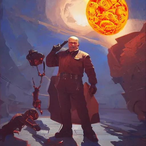 Image similar to vladimir lenin as doomguy, 4 k, hd 2 0 2 2 3 d global illumination rtx hdr style radiating a glowing aura global fanart artstation by jesper ejsing, by rhads, makoto shinkai and lois van baarle, ilya kuvshinov, rossdraws digital painting, illustration, cinematic lighting pixar and disney unreal