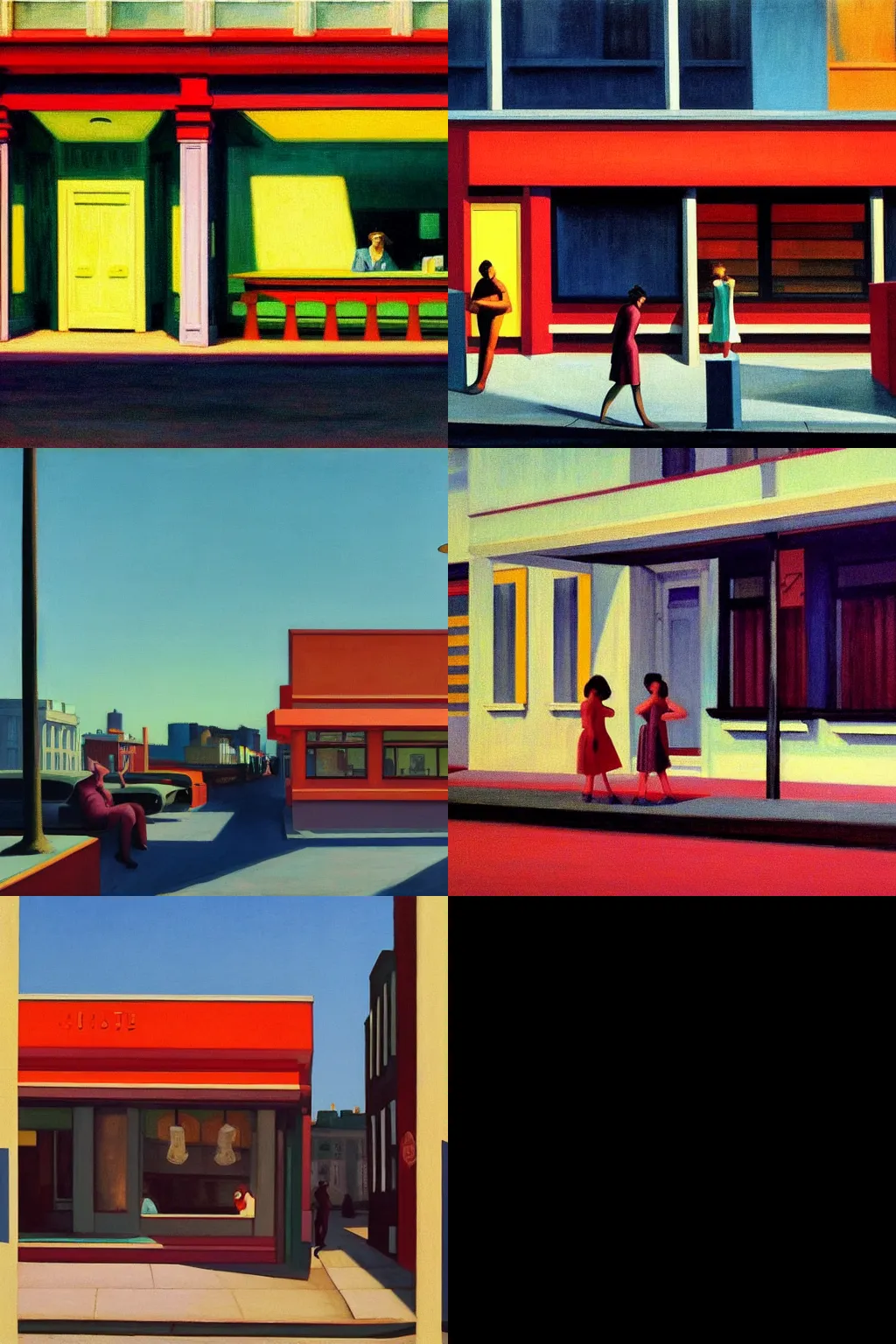 Prompt: A synthwave street scene painted by Edward Hopper