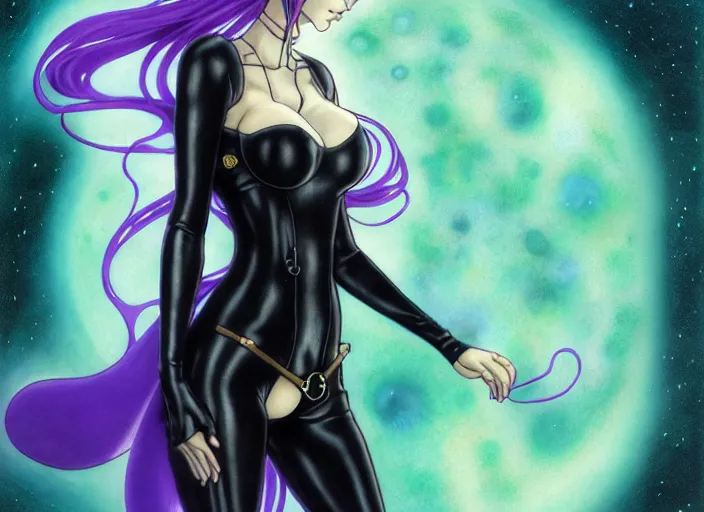 Prompt: full body portrait of the Rider-Waite Moon card, Pixie Smith, yuzo takada, enchanted, dark, The Matrix, Carmen Electra, digital, concept art, Kyoto animation,last exile, blue submarine no. 6, katsura masakazu,tsutomu nihei, gustav klimt,loish, murata range, kawaii, studio lighting, manga, bright colors, anime,beautiful, 35mm lens,noir, vibrant high contrast, gradation, jean giraud, moebius, fantasy, rule of thirds, fibonacci, intricate, cel shaded, flat, matte print, smooth, makoto shinkai, digital