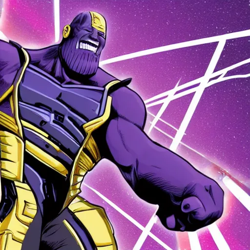 Prompt: photo of thanos playing domino rally