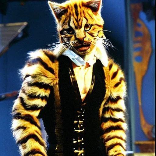 Image similar to 📷 john partridge as rum tum tugger, spike collar, fluffy neck, cats 1 9 9 8 musical 🎶