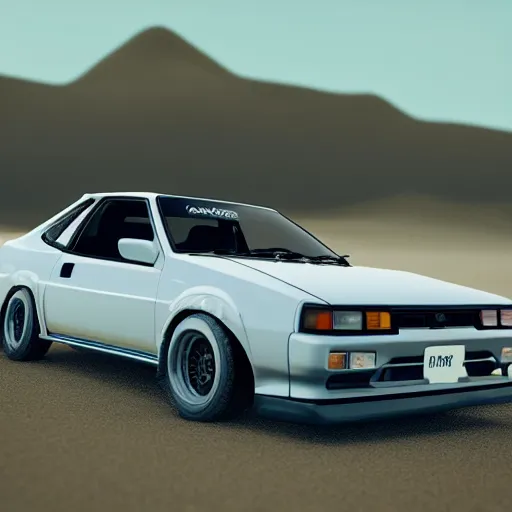 Prompt: toyota ae 8 6 trueno in sand beach, 8 k, octane render, unreal engine 5, cinematic, full hd, ultra realistic, ultra detailed, 8 k 3 d