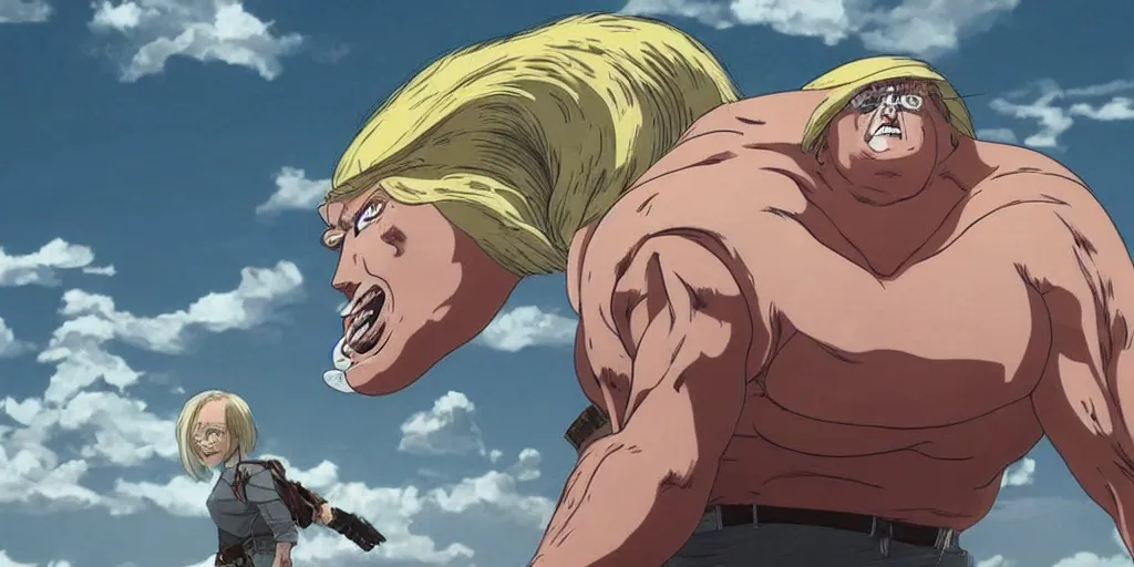 prompthunt: “ donald trump as an ugly titan, attack on titan