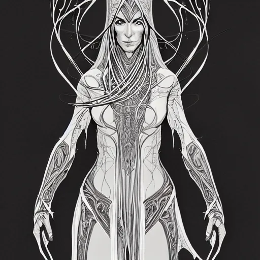 Image similar to centered elven ,intricate, veins, by Hugo pratt, ultradetailed, charachter design, concept art, trending on artstation,