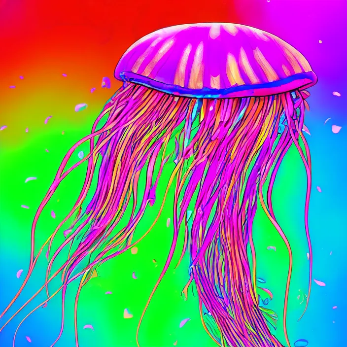 Image similar to psychedelic colored jellyfish, bright neon colors, digital art