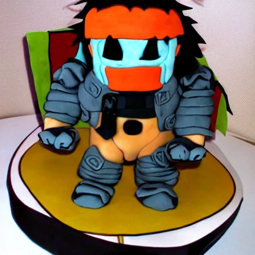 Prompt: solid snake stuffing down a cake in the style of gonzossm