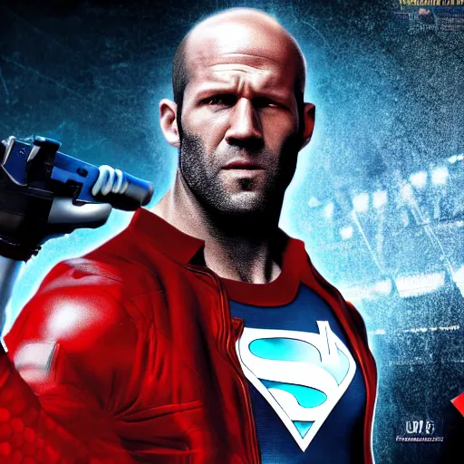 Image similar to Jason Statham As a superhero 4K detail