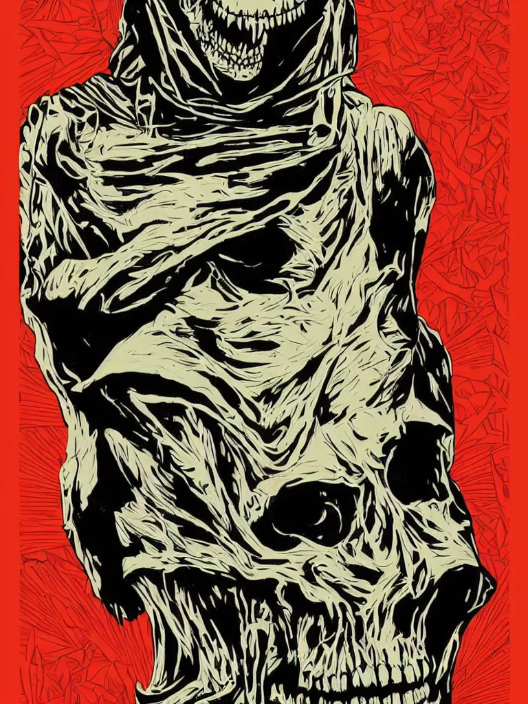 Prompt: portrait of skeletor, poster, fear, ominous, danger, by shepard fairey