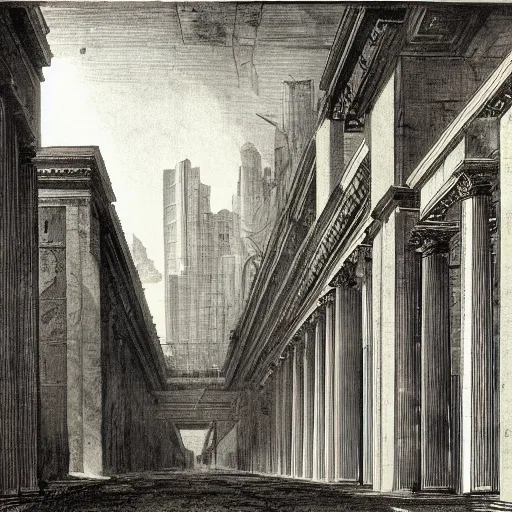 Prompt: a cityscape by piranesi