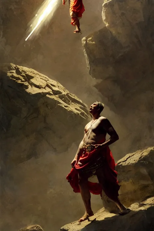 Image similar to ancient roman steve buscemi ascending wearing the civic crown while he levitates and hovers above the ground glowing with power small rocks and pebbles begin lifting off the ground around him, art by anders zorn, wonderful masterpiece by greg rutkowski, beautiful cinematic light, american romanticism by greg manchess, jessica rossier