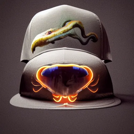 Image similar to hyperrealistic dslr film still of amorphous squid wearing a trucker hat, stunning 8 k octane comprehensive 3 d render, inspired by istvan sandorfi & greg rutkowski & unreal engine, perfect symmetry, dim volumetric cinematic lighting, extremely hyper - detailed, extremely lifelike attributes & lifelike texture, intricate, masterpiece, artstation, stunning