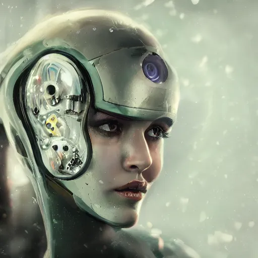 Image similar to portrait of beautiful girl with robot body, close up, portrait, cinematic, elegant, artstation, intricate, highly detailed, digital painting, artstation, concept art, sharp focus, illustration, cyberpunk, cgsociety, 8 k