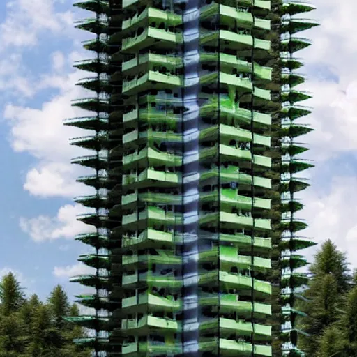 Prompt: a modern ecofriendly skyscraper made entirely out of cannabis leaf