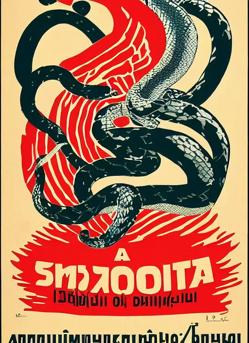 Image similar to a political poster of a snake for president of russia communist propaganda 1 9 4 0 by dmitri moor