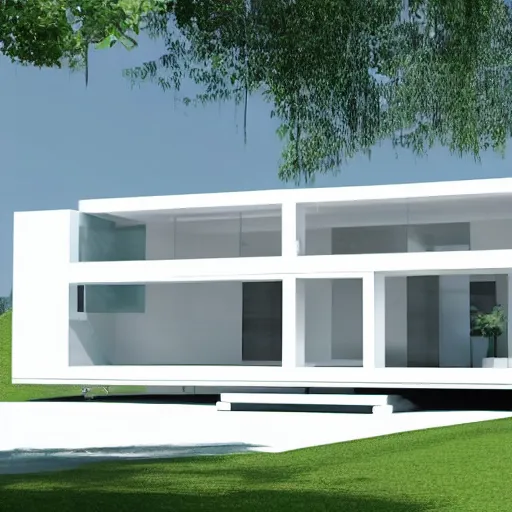 Prompt: blueprints of a concept modular house, minimalistic, white, future