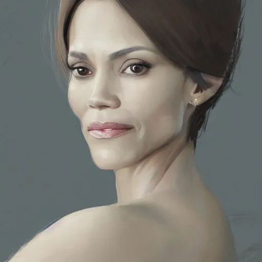 Prompt: portrait of maci holloway, first woman elected as president in usa, cold but beautiful, about 3 5 years old, highly detailed, mix of halle berry and julia roberts, gong li, olga kurylenko, artstation hd, deviantart, by artgem, greg rutkowski