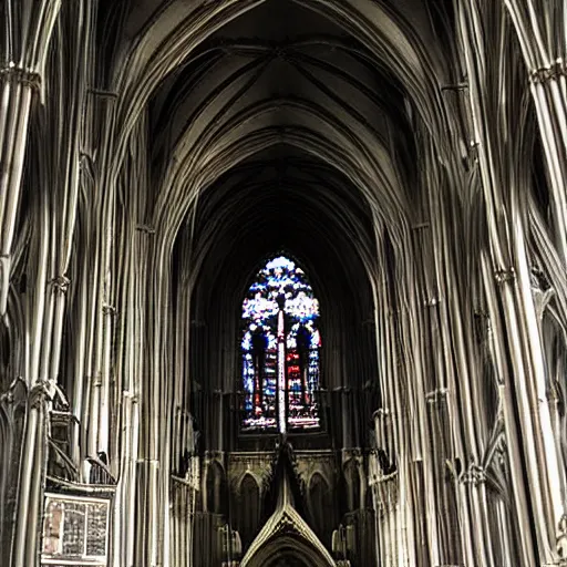 Prompt: a gothic cathedral, a gothic girl dressed