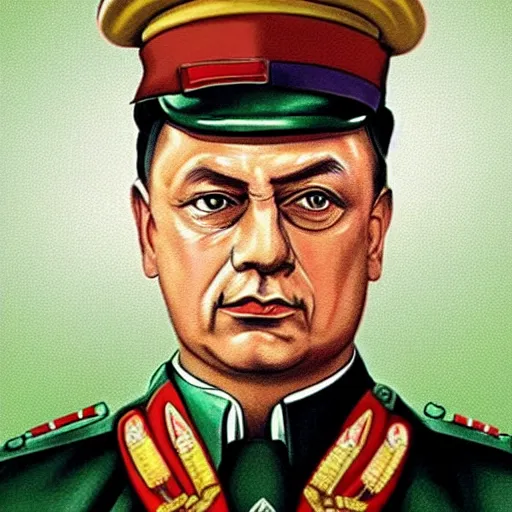 Image similar to portrait of the leader of fascist hungary, viktor orban in nazi uniform, nazi propaganda art 1 9 4 4, highly detailed, colored