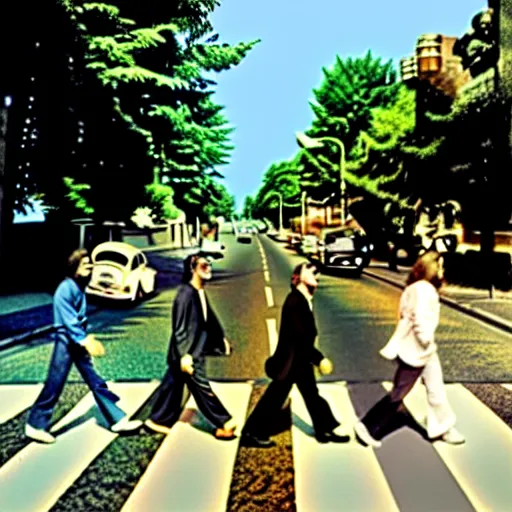 Image similar to abbey road with the three stooges instead of the beatles,