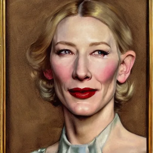 Image similar to painting of cate blanchett by Norman rockwell