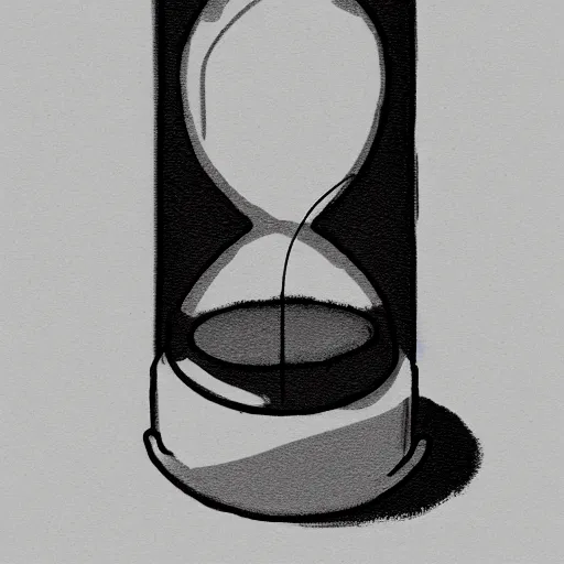 Prompt: hourglass emptying into trash bin, illustration b & w