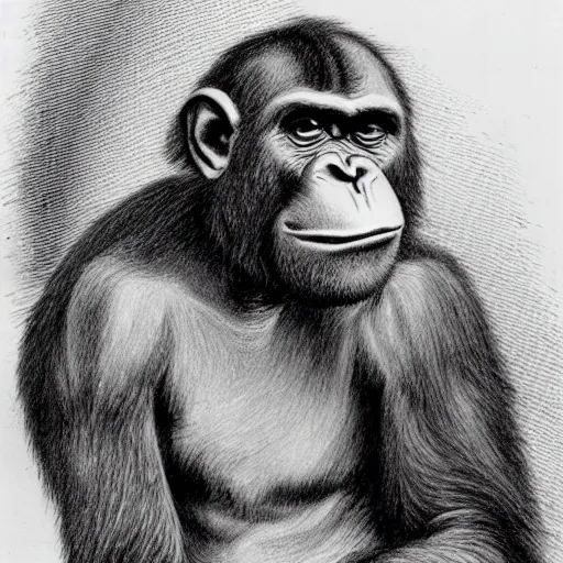 Prompt: darwin drawn like an ape