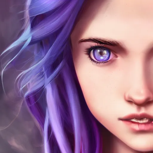 Prompt: Abigail from stardew valley, purple hair, blue eyes, portrait, cgsociety, realistic, highly detailed, sublime, 16k, smooth, sharp focus, trending on ArtStation, hyperdetailed, volumetric lighting