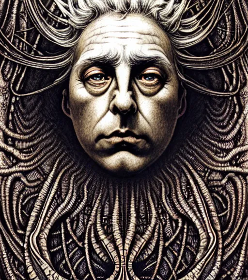 Image similar to detailed realistic rick sanchez face portrait by jean delville, gustave dore, iris van herpen and marco mazzoni, art forms of nature by ernst haeckel, art nouveau, symbolist, visionary, gothic, neo - gothic, pre - raphaelite, fractal lace, intricate alien botanicals, ai biodiversity, surreality, hyperdetailed ultrasharp octane render