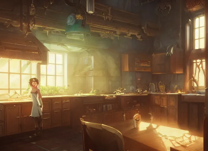 Image similar to inside a kitchen, unreal engine, fantasy art by greg, loish, rhads, ferdinand knab, tom bagshaw, makoto shinkai and lois van baarle, rossdraws, ilya kuvshinov, night lighting, trending on studio ghibli, highly detailed, 8 k, octane render