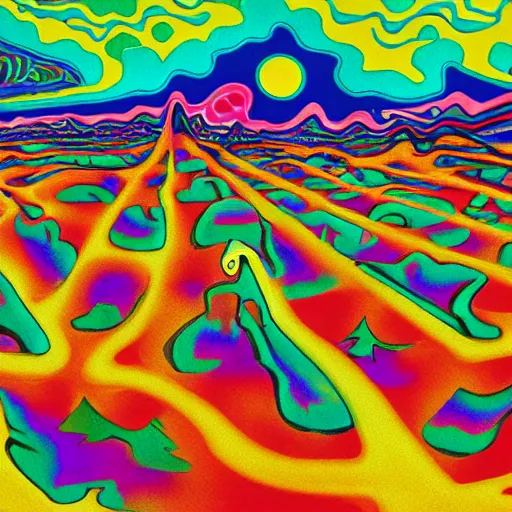 Image similar to crazy psychedelic landscape full of ghosts, utopia