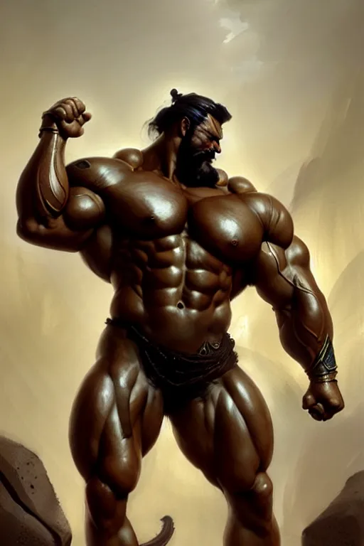 Image similar to muscular hercules by bayard wu, greg rutkowski, giger, maxim verehin