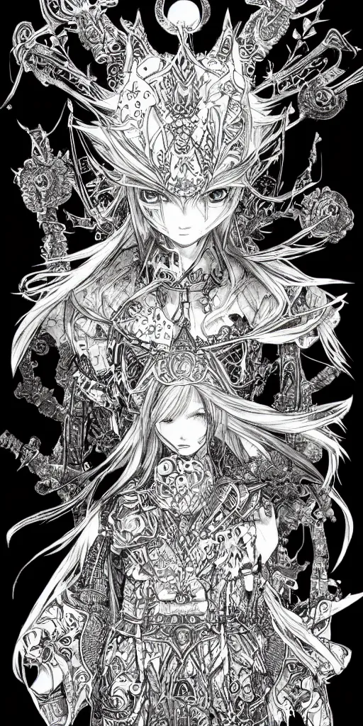 Image similar to a mage from final fantasy 14 drawn by Yoshitaka Amano, intricate, amazing line work, cosmic, psychedelic, cheerful,