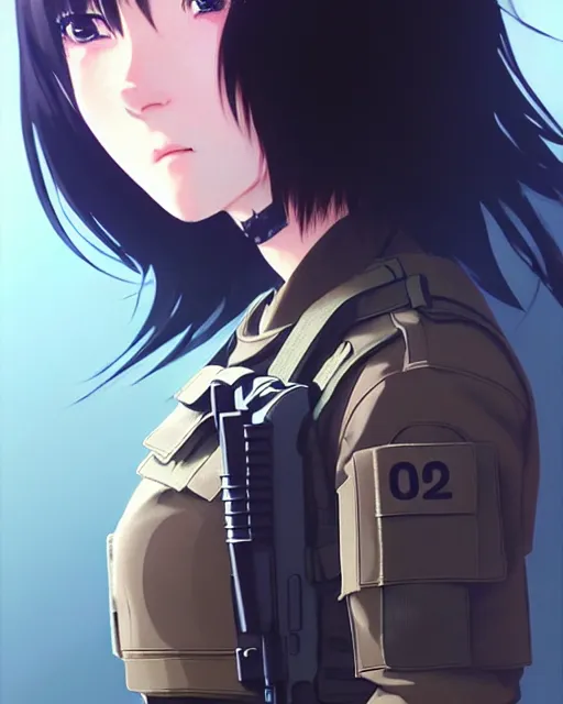 Image similar to girl wearing tactical gear | | very very anime!!!, fine - face, audrey plaza, realistic shaded perfect face, fine details. anime. realistic shaded lighting poster by ilya kuvshinov katsuhiro otomo ghost - in - the - shell, magali villeneuve, artgerm, jeremy lipkin and michael garmash and rob rey