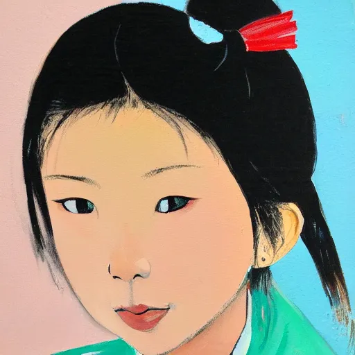 Image similar to a painting of Japanese schoolgirl, clothed, gouache