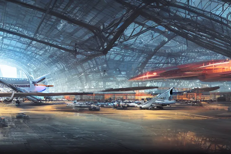 Image similar to cyberpunk airport, intricate, 8k highly professionally detailed, HDR, CGsociety