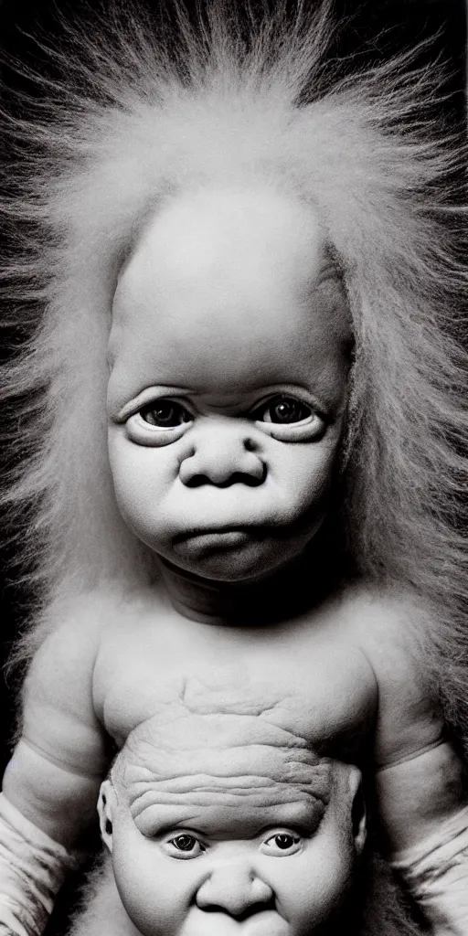 Image similar to award winning photo of african albino baby, vivid colors, happy, symmetrical face, beautiful eyes, studio lighting, wide shot art by sally mann & arnold newman & hr giger