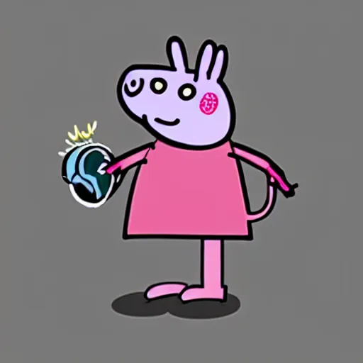 Image similar to peppa the pig as full modified cyborg.