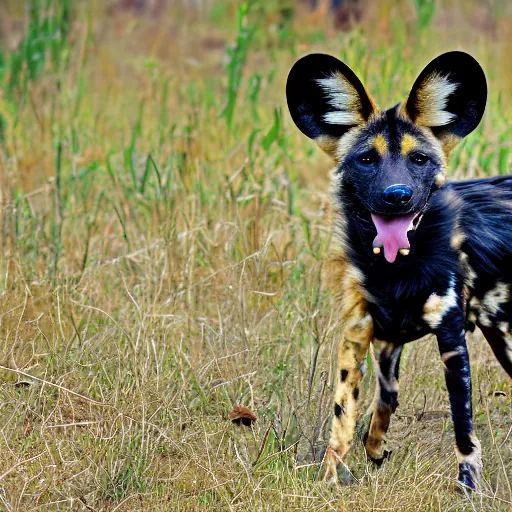 Image similar to An African wild dog wearing a leather jacket.