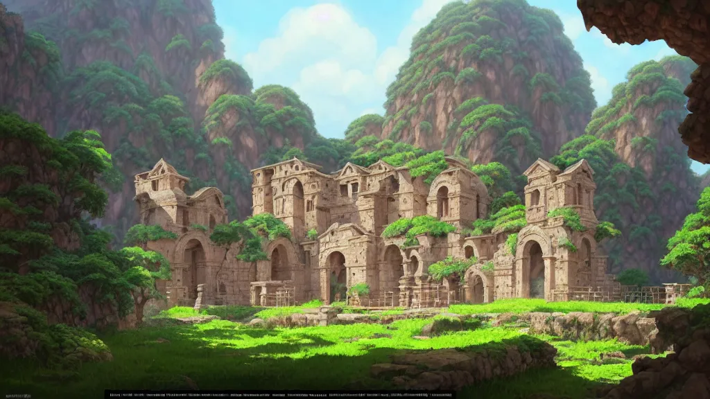 Prompt: ancient monastery ruins, studio ghibli, pixar and disney animation, sharp, rendered in unreal engine 5, highly detailed, digital painting, artstation, concept art, smooth, sharp focus, illustration, wide angle, artbook, wallpaper, splash art, promo art, dramatic lighting, art by artgerm and greg rutkowski and bo chen and jin xiaodi