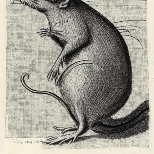 Image similar to funny looking rat photo in a book page, academic art, pencil sketch, polaroid, 18th century atlas, 1900s photograph, detailed, realism