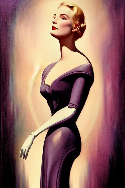 Prompt: beautiful evil cybernetic grace kelly by steichen in the style of a modern tom bagshaw, alphonse muca, victor horta, gaston bussiere. anatomically correct. extremely lush detail. masterpiece. melancholic scene infected by night. perfect composition and lighting. sharp focus. high contrast lush surrealistic photorealism. sultry expression.