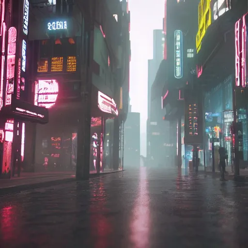 Image similar to 8 k hd detailed octane render of a cyberpunk noir city street in the rain