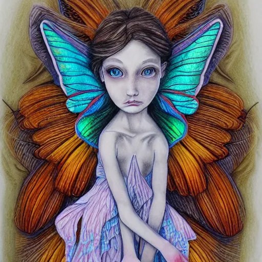 Image similar to Colored pencil art on paper, Wood Fairy, highly detailed, artstation, Caran d'Ache Luminance