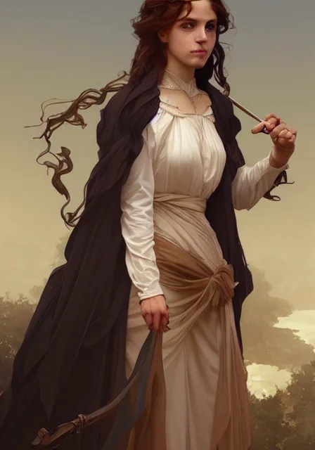 Image similar to hermione, intricate, elegant, highly detailed, digital painting, artstation, concept art, smooth, sharp focus, illustration, art by artgerm and greg rutkowski and alphonse mucha and william - adolphe bouguereau