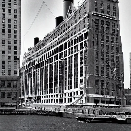 Prompt: titanic as a building in New York City, 1998 photograph