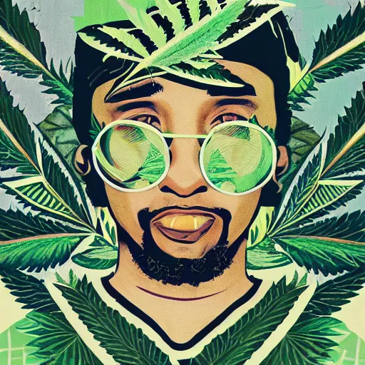 Image similar to Jamaican Marijuana profile picture by Sachin Teng, symetrical, Organic Painting , Leaf Green, adidas, Green smoke, Impressive, Award Winning, Warm, Good Vibes, Positive, geometric shapes, energetic, intricate background, graffiti, street art:2 by Sachin Teng:4