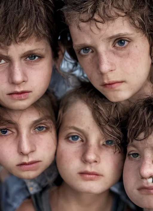 Prompt: closeup group portrait of the bash street kids, depth of field, zeiss lens, detailed, symmetrical, centered, fashion photoshoot, by Annie Leibovitz and Steve McCurry, David Lazar, Jimmy Nelsson, Breathtaking, 8k resolution, extremely detailed, beautiful, establishing shot, artistic, hyperrealistic, beautiful face, octane render