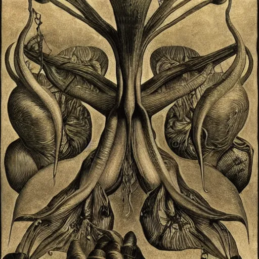 Prompt: carnivorous plants, by Odd Nerdrum, by Ernst Haeckel, by M.C. Escher, beautiful, eerie, surreal, colorful